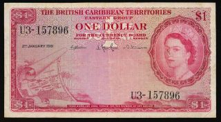 British Caribbean Territories 1 Dollar 1961,  P.  7c_f+ photo