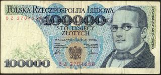 Poland 100000 Zlotych 1990 P 154 Crisp Note F photo