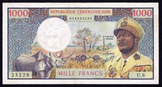 Central African Republic 1000 Francs 1974 P - 2 Aunc photo