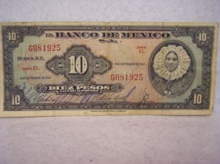 1954 El Banco De Mexico S.  A.  10 Pagara Diez Pesos G081925 Date 8 September 1954 photo