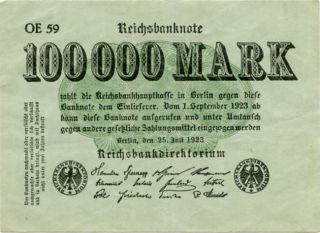Germany 100.  000 Mark 1923 00010701 photo