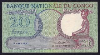 Congo 20 Francs P4a 1962 Xf photo