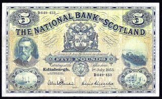 Scotland The National Bank 5 Pounds 1955 P - 259d photo