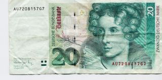 Germany 20 Deutsche Mark (dem) 1991 Banknote photo