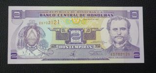 Honduras Banknote 2 Lempiras,  Pick 72c Unc 1994 photo