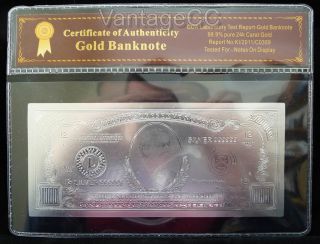 999 Silver $1000 Dollar Bank Note Banknote Bill,  Certificate Of Authenticity photo