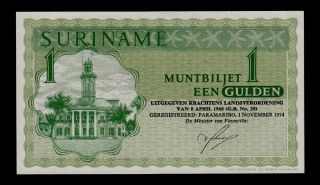 Suriname 1 Gulden 1974 Lu Pick 116e Unc. photo