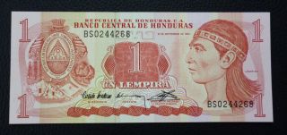 Honduras Banknote 1 Lempira,  Pick 71 Unc 1992 photo