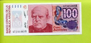 Argentina 100 Australes Unc Banknote,  Paper Money photo