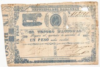 Paraguay 1 Peso Nd (1865) Issue P - 21 G - W/m Arms photo