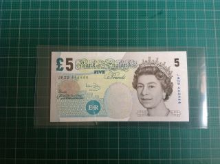 2002 Bank Of England Five Pounds Solid Golden No 444444 Almost - Uncirculated photo