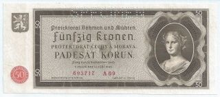 (obo400801) Bohemia Moravia Paper Note - 50 Korun 1940 Specimen - Unc photo