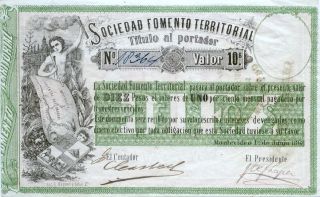 Uruguay 1868 10 Pesos Sociedad Fomemto Territorial Interest - Bearing Note photo