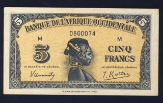 French West Africa 1942 28a 5 Francs Xf+ photo