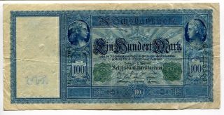 Germany Deutschland 100 Mark 1910 Circulated Reichsbanknote Green Seal Vf photo