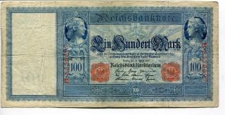 Germany Deutschland 100 Mark 1910 Circulated Reichsbanknote Vf photo