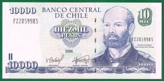 Chile 10000 Pesos P.  157c Unc Note A.  Prat 2006 Perfect Unc photo