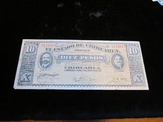 1914 Mexico 10 Pesos Note S533 photo