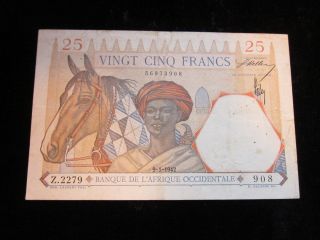 1942 French West Africa 25 Franc Note P - 27 Very Fine/extra Fine photo