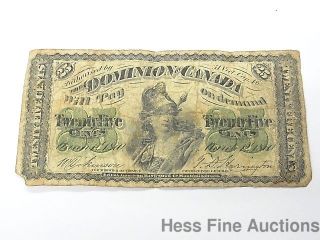 1870 Dominion Of Canada 25 Cent Fractional Currency Shinplaster Bill Note photo