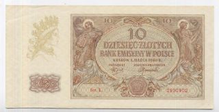 Poland 10 Zlotych 1940 Au Wwii Banknote photo