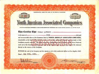 North American Associated Companies 1932 Stock Certificate photo