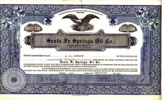 Sante Fe Springs Oil Co Nv 1929 Stock Certificate photo