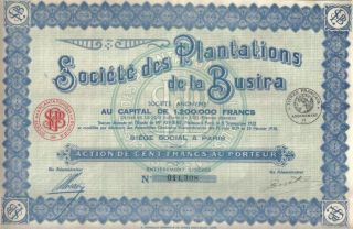 Africa Congo France 1930 Rubber Plantations Busira Co 100 Fr Uncancelled Coupons photo