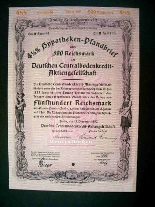 Germany German 1937 Hypotheken Pfandbrief 500 Rm Bond Share Loan photo