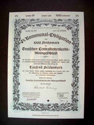 Germany German 1941 Kommunal Obligation 1000 Rm Bond Share Loan photo