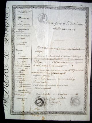 France French 1840 Old Passe Port Document Louis Philippe I Water Marks Paper photo
