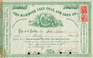 Usa Mammoth Vein Coal & Iron Company Stock Certificate 1870 photo