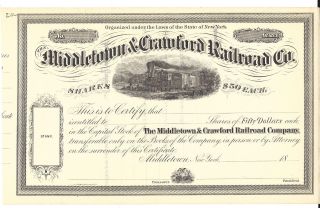 The Middletown & Crawford Railroad Co. . . . . .  1800 ' S Unissued Stock Certificate photo