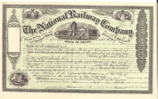 The National Railway Company. . . . . .  1800 ' S Unissued Stock Certificate photo
