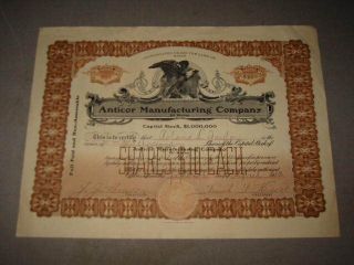 1912 Anticor Manufacturing Co Stock Certificate - Maine photo