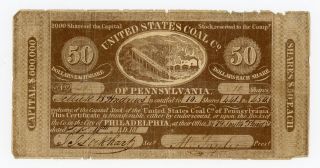 1800 ' S $50 (10 Shares) United States Coal Co.  - Pennsylvania Circulated Stock photo