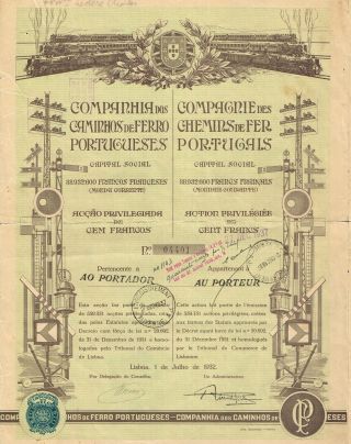Portugal Railways Of Portugal Stock Certificate 1932 photo