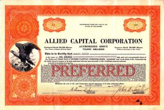 Allied Capital Corporation 1929 Stock Certificate photo