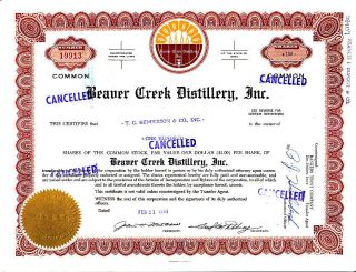 Broker Owned Stock Certificate - - T.  C.  Henderson & Co.  - - Beaver Creek Distillery Ia photo