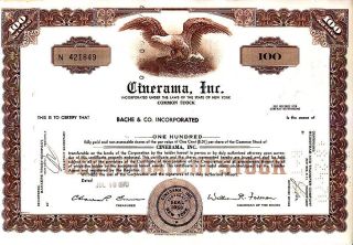 Cinerama,  Inc.  Ny 1970 Stock Certificate photo
