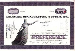 Columbia Broadcasting System,  Inc.  Ny 1967 Stock Certificate photo