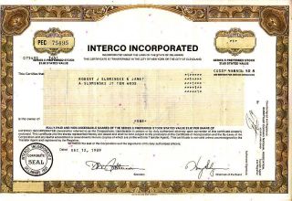 Interco Incorporated 1989 Stock Certificate photo