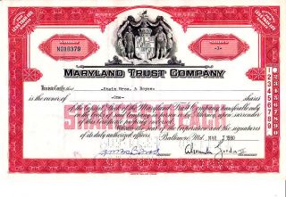 Maryland Trust Company 1960 Stock Certificate photo