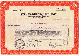 Straus - Duparqrquet,  Inc.  Ny 1979 Stock Certificate photo