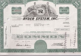 Ryder System Inc. . . . . . .  1975 Stock Certificate photo