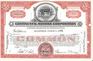 Continental Motors Corporation. . . . .  1962 Stock Certificate photo