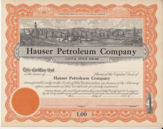 Hauser Petroleum Company. . . . . . .  Unissued Stock Certificate photo