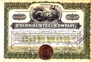 Colonial Steel Pa 1925 Stock Certificate photo