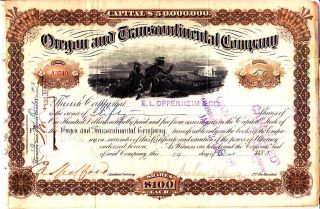 Oregon And Transcontinental Company 1883 Stock Certificate photo