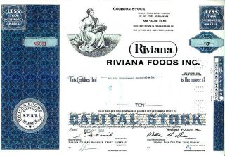 Riviana Foods Inc.  1968 Stock Certificate photo